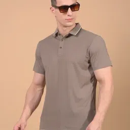 Crimsoune Club Brown Blended Slim Fit Solid Polo T-Shirt-picture-34