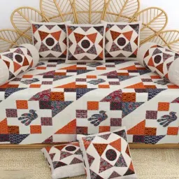 Living Roots Printed Blue 300 TC Cotton Single Diwan - Set of 8-picture-15