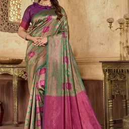 saretramall Woven Design Zari Art Silk Handloom Kanjeevaram Saree-image-29