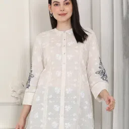 W Ecru Cotton Embroidered A-Line Kurti-image-66