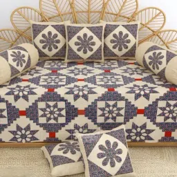 Living Roots Printed Blue 300 TC Cotton Single Diwan - Set of 8-picture-39