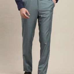 Turtle Grey Rayon Slim Fit Chequered Trousers-picture-5