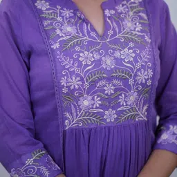 FAST FASHIONS Women Floral Embroidered Panelled Thread Work Pure Cotton Kurta with Trousers & With Dupatta image 5