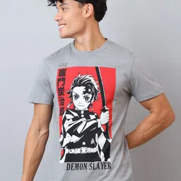 Free Authority Men Demon Slayer Graphic Printed Round Neck Pure Cotton T-shirt-image-94