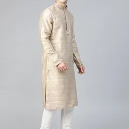 Manthan Men Beige & Brown Chevron Design Pure Straight Kurta image 5