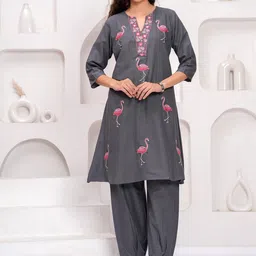 JC4U Women Quirky Embroidered Pure Cotton Kurta with Salwar-picture-44