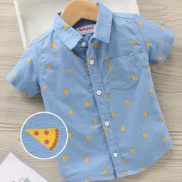 Babyhug Cotton Woven Half Sleeves Shirt Pizza Slice Print - Blue-picture-10