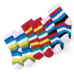 Cute Walk by Babyhug Cotton Blend Ankle Length Anti Bacterial Socks Stripes Design Pack of 3 - Blue & Red-picture-19