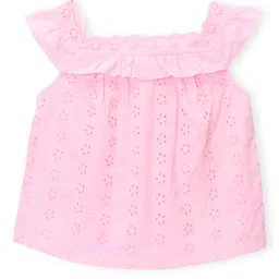 Babyhug 100% Cotton Sleeveless Schiffli Top With Frill Detailing-Light  Pink image 1