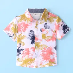 CrayonFlakes Rayon Half Sleeves Floral Printed Shirt - Offwhite-picture-23