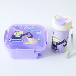 fab n funky Dino Print Leak Proof & Freezer Safe Lunch Box Set - Purple-picture-18