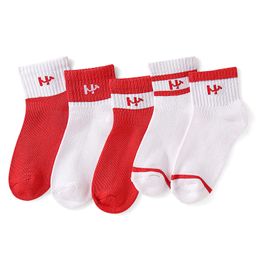 Honeyhap Premium Cotton Knit Bamboo Spandex Ankle Length Bio FinishColor Block Sock Pack of 5 - High Risk Red White-picture-42