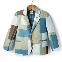 Noddy Knitted Full Sleeves Abstract Printed Textured Blazer - Green-picture-17