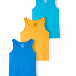 Honeyhap Premium Cotton Spandex Knit Sleeveless Solid Color Vests with Bio Finish Pack of 3 - Banana Indigo Bunting & Scuba Blue-image-20