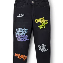 Pine Kids Denim Full Length Washed Jeans With Text Print - Black-picture-20