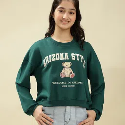 Lil Tomatoes Looper Knit Full Sleeves Arizona Style Text Printed Light Winter Sweatshirt - Green-picture-18