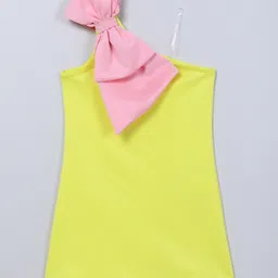 Taffykids Knit Sleeveless Bow Applique Detailed Dress - Yellow & Pink-picture-11
