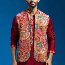 VASTRAMAY Embroidered Woven Nehru Jacket-picture-23