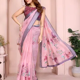 Suraj pari singh Floral Printed Saree With Blouse Piece image 3