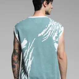 Jack & Jones Abstract Printed V-Neck Raw Edge Cotton Oversized T-shirt image 2