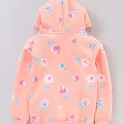 Smarty Full Sleeves Hooded Sweatshirt Floral Print - Peach image 2