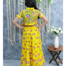 BownBee Pure Cotton Half Sleeves Floral Printed Lehenga Choli - Yellow image 3