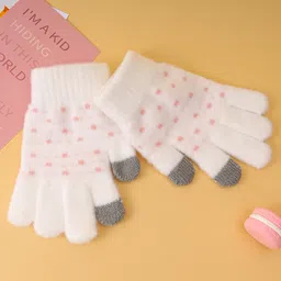 Pine Kids Gloves with Polka Dot Design - White image 2