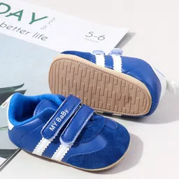 KIDLINGSS Striped My Baby Text Printed Velcro Closure Booties - Blue image 3