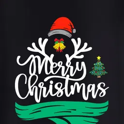 BLUSHES Christmas Theme 100% Cotton Half Sleeves Merry Christmas Text Printed Tee - Black image 4