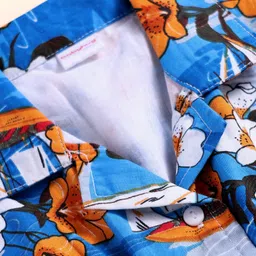 Babyhug Single Jersey Knit Half Sleeves Collared Frock with Floral Print - Blue image 3