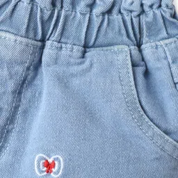 Mark & Mia Cotton Lycra Knee Length Denim Shorts With Bow Embroidery - Light Blue image 3