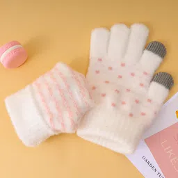 Pine Kids Gloves with Polka Dot Design - White image 3