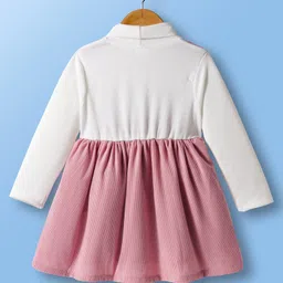 Mark & Mia Woven Full Sleeves Turtle Neck Frock - White & Pink image 3