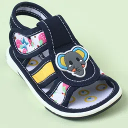 Cute Walk by Babyhug Sandals With Velcro Closure & Elephant Applique - Blue image 3