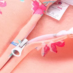 Smarty Full Sleeves Hooded Sweatshirt Floral Print - Peach image 4