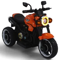 fab n funky Hawk Three Wheel Battery Operated Ride on Bike with Music & Lights - Orange| Foot Accelerator| Toy for 18 months to 5 Year Boys & Girls| LED Lights| Rechargeable Battery| Safe Speed image 4