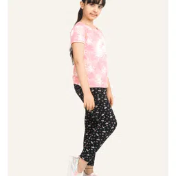 Ariel Cotton Knit Pack Of 2 Unicorn & Floral Printed Leggings - Orange & Black image 5