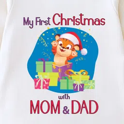 The Peppy Tend 100% Cotton Knit Christmas Theme Full Sleeves My First Christmas With Mom & Dad Text Printed Romper - White image 5