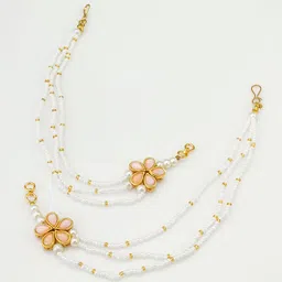 Anouk Gold-Plated Stone Studded & Pearls Beaded Floral Shaped Ear Chains image 2