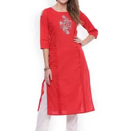 Geroo Jaipur Red Hand Embroidered Straight Pure Cotton Kurta-picture-25
