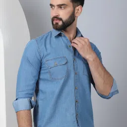 Indian Needle Light Blue Regular Fit Denim Shirt image 4
