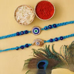 eCraftIndia Set of 2 Evil Eye Rakhis for Brothers with Sibling Agreement & Roli Chawal Pack image 4