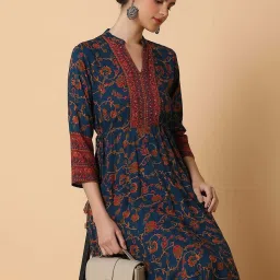showoffff SHOWOFF Blue Cotton Printed Anarkali Kurta image 4