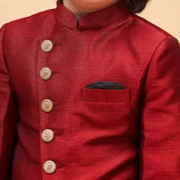 VASTRAMAY Boys Maroon & Cream Solid Full Sleeves Indowestern Sets image 4