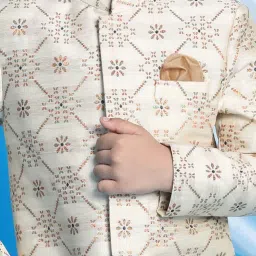 VASTRAMAY Boys Beige & Gold Self Full Sleeves Indowestern Sets image 4