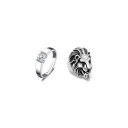 Teeragaj Set Of 2 Stone-Studded Stainless Steel Finger Rings-image-66