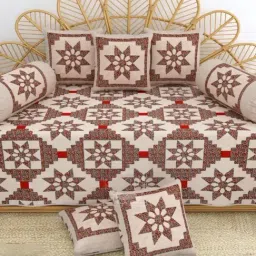Living Roots Printed Brown 300 TC Cotton Single Diwan - Set of 8-picture-33