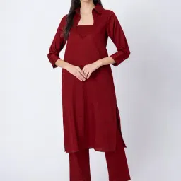 Moomaya Maroon Cotton Regular Fit Suit Set-image-21