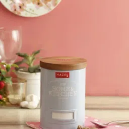 HAZEL Blue Galvanized Metal Storage Jar with Wooden Lid (1000 ml) - Set of 1-picture-24