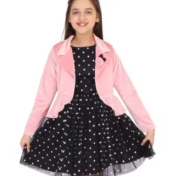 Cutecumber Kids Pink & Black Printed Dress & Shrug-image-69